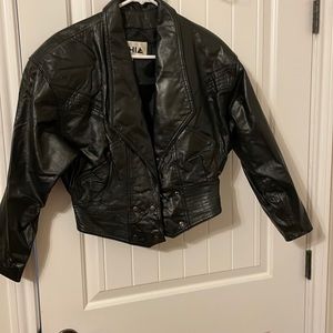 For Sale Black Leather Bomber Jacket Size Medium